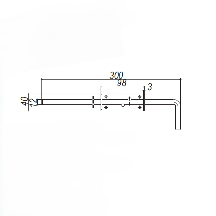 Black Powder coated Gate Cane Bolt - 300mm - Image 2