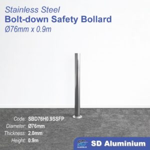 304 Stainless Steel Flanged Safety Bollard Ø76mm x 0.9m