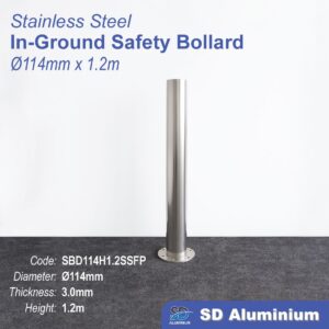304 Stainless Steel Flanged Safety Bollard Ø114mm x 1.2m