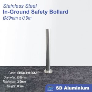 304 Stainless Steel Flanged Safety Bollard Ø89mm x 0.9m