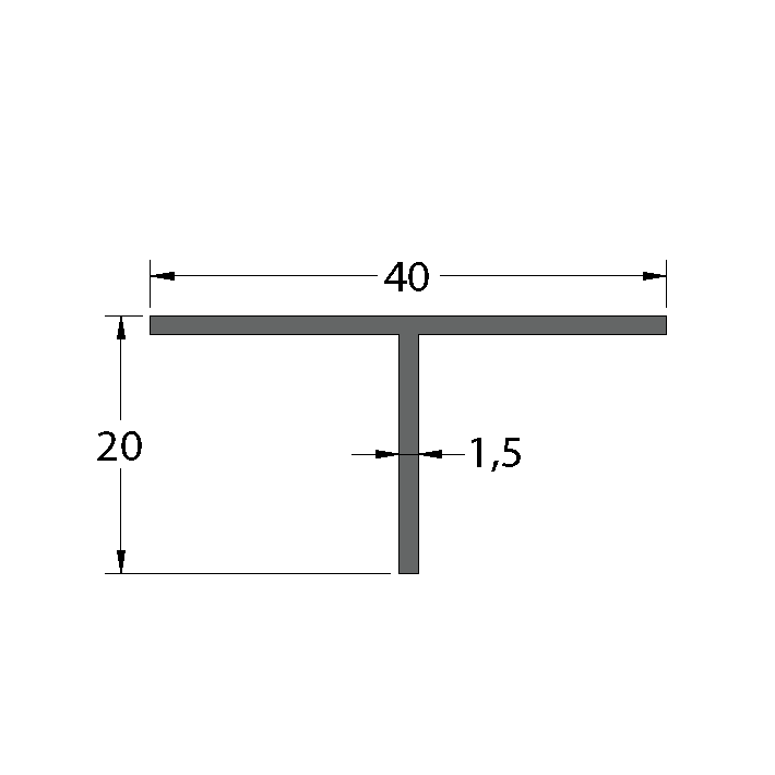 Aluminium 40 x 20 x 1.5mm T Bar 5.95M - Image 2