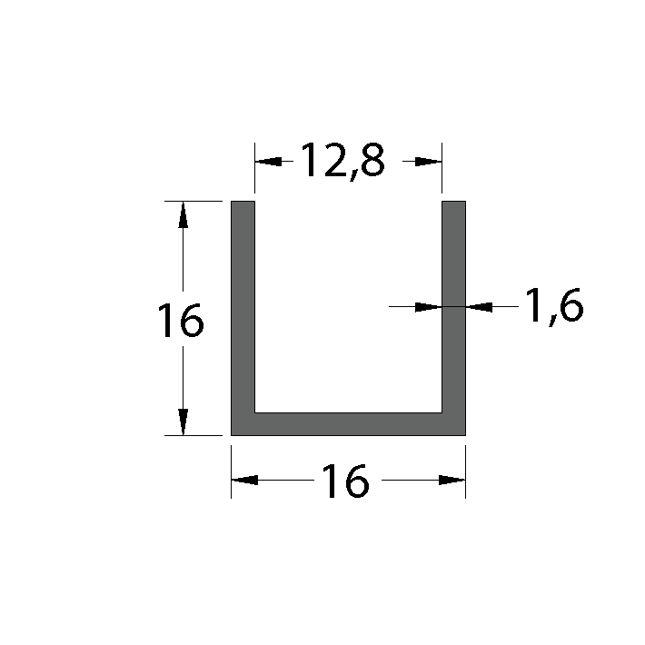 Aluminium 16 x 16 x 1.6mm U Channel 5.95M - Image 2
