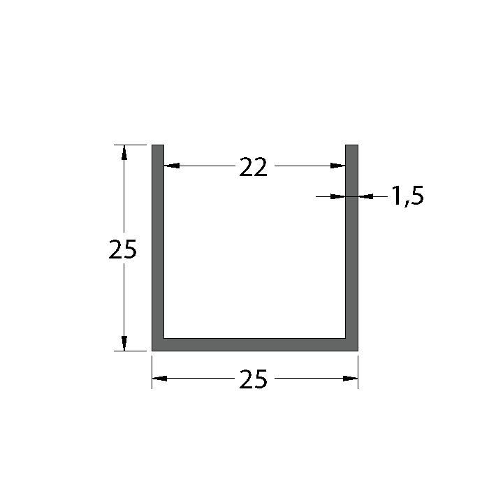 Aluminium 25 x 25 x 1.5mm U Channel 5.95M - Image 2