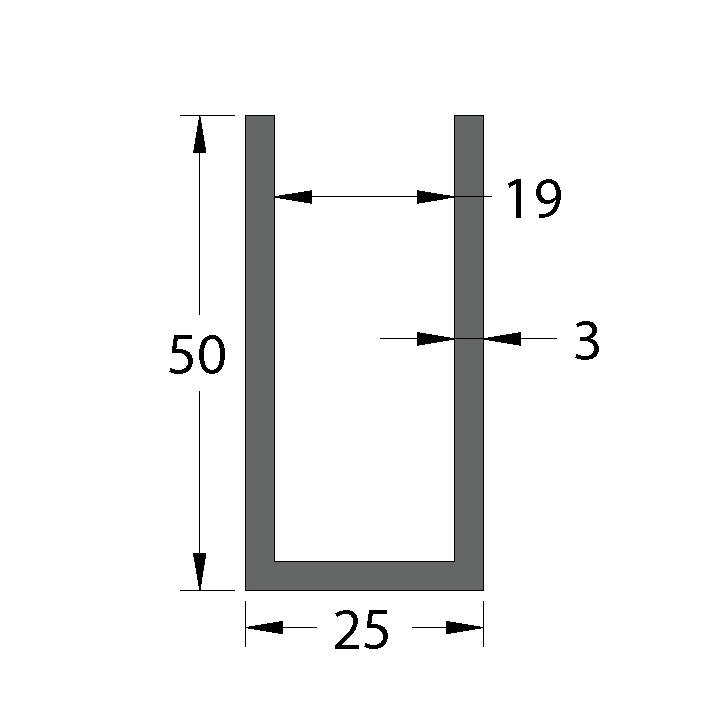Aluminium 25 x 50 x 3mm U Channel Special Die 5.95M - Image 2