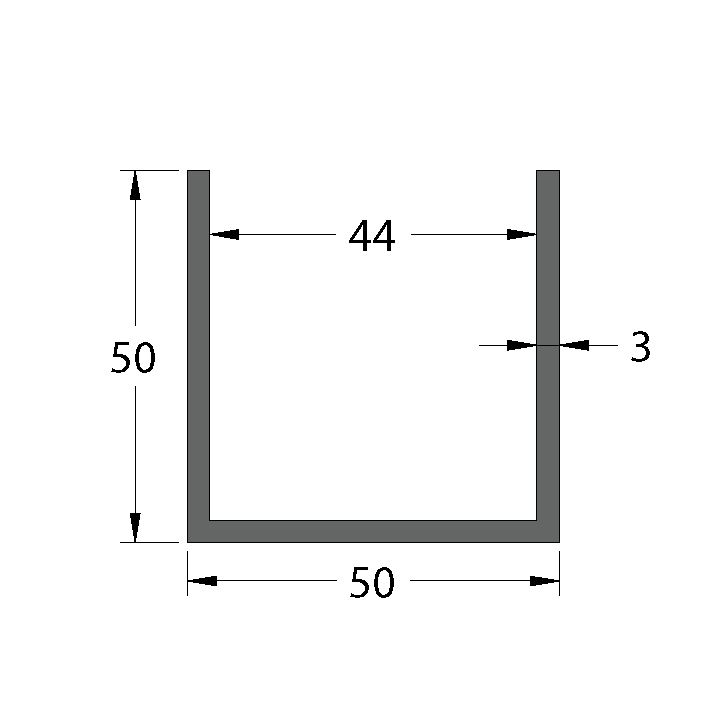 Aluminium 50 x 50 x 3mm U Channel 5.95M - Image 2