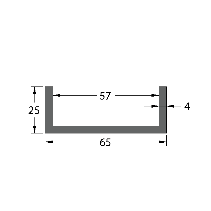 Aluminium 65 x 25 x 4mm U Channel 5.95M - Image 2