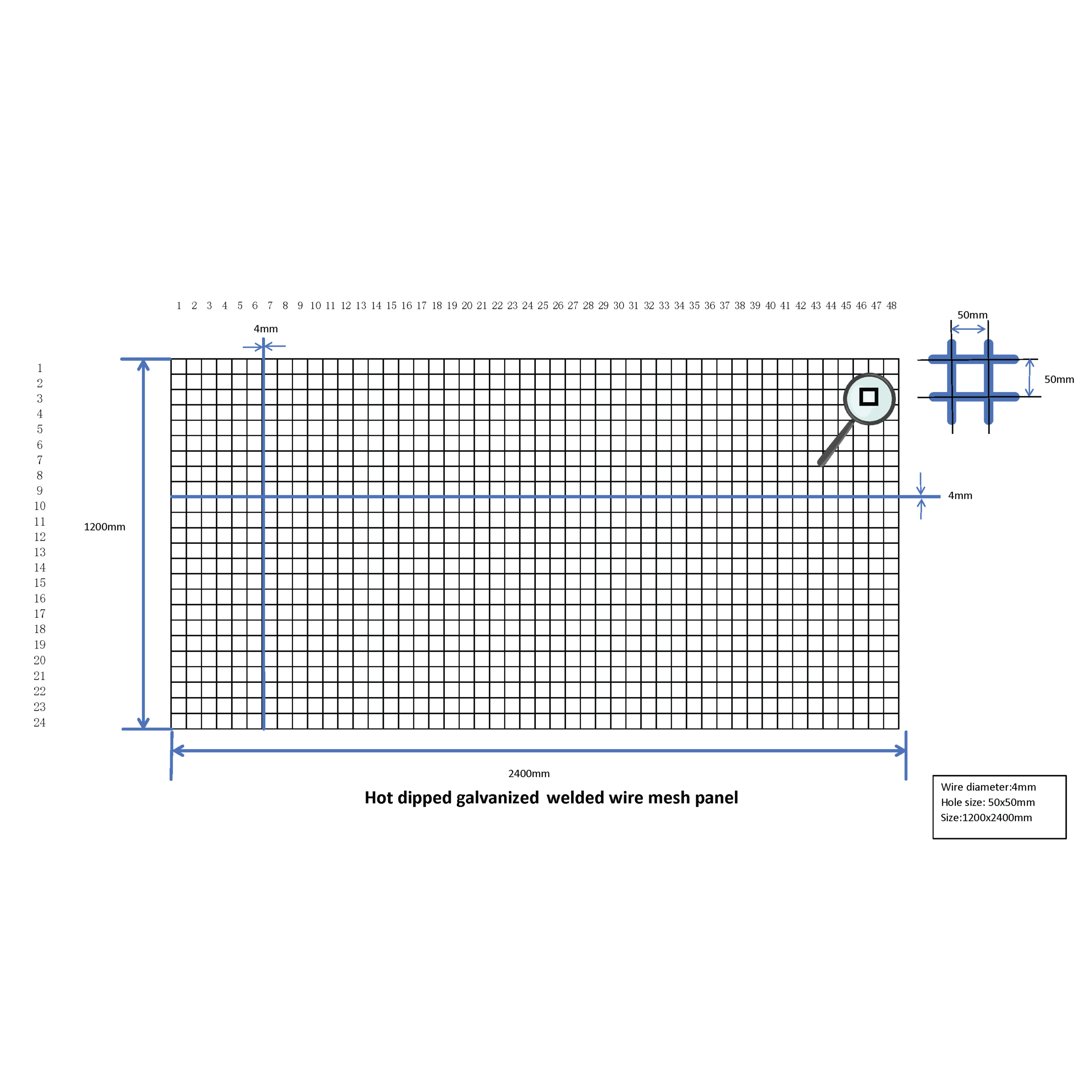 1200 x 2400mm 50x50 D4 Hot Dip Galvanized Welded Wire Mesh - Image 2