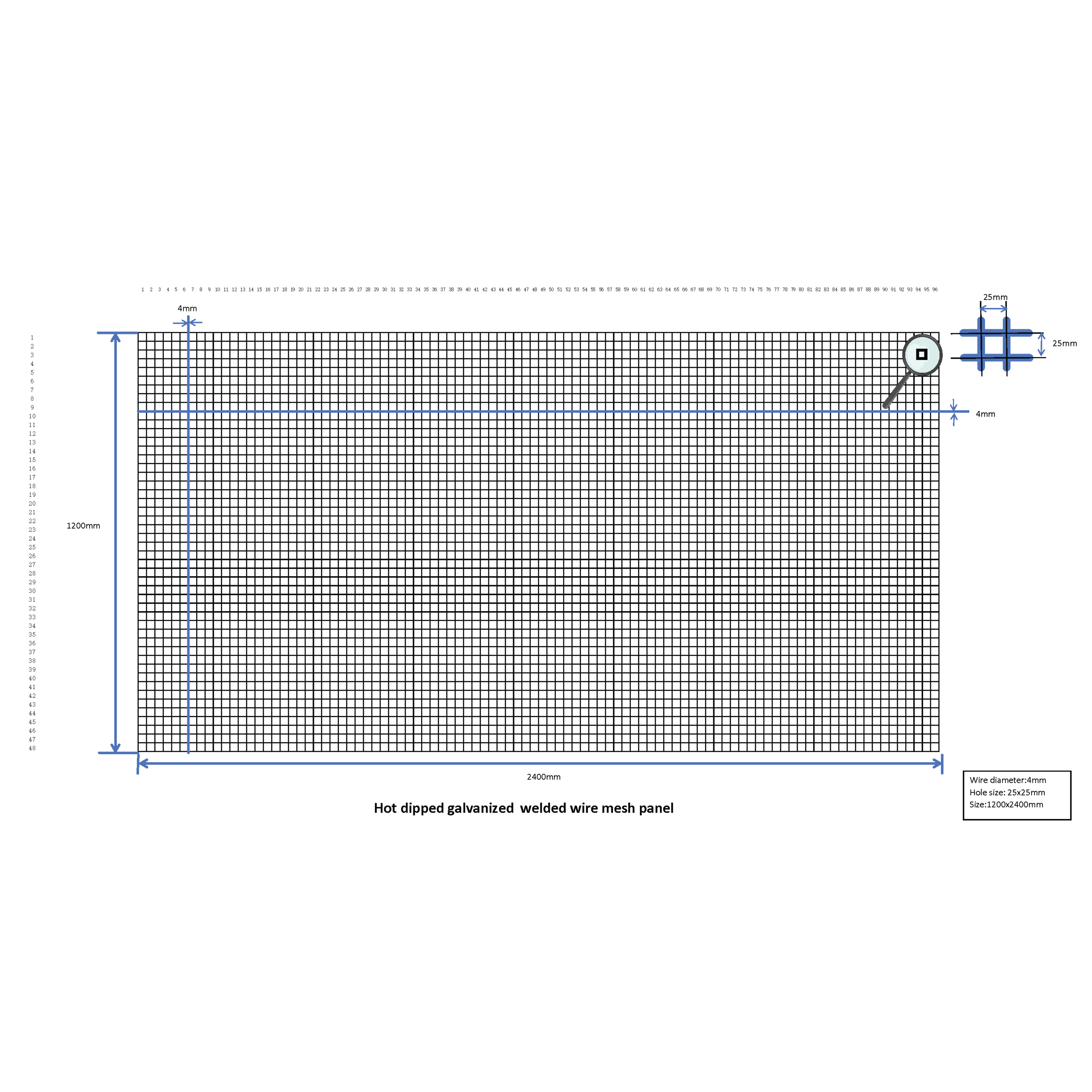 1200 x 2400mm 25x25 D4 Hot Dip Galvanized Welded Wire Mesh - Image 2